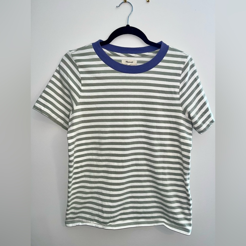 MADEWELL Medium Purple, White, and Green Short-Sleeve Shirt